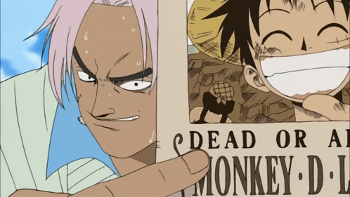 a monkey d. luffy poster is being held up by a man