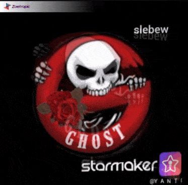 a red circle with a skull and the word ghost