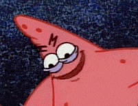 a close up of patrick star from spongebob squarepants making a funny face .