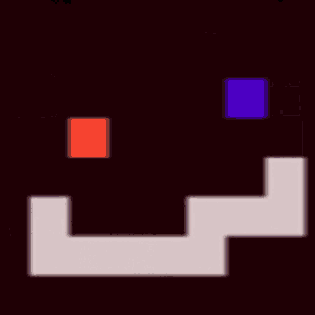 a blurred image of a tetris game with a red , purple and blue square in the middle .