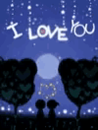 a couple standing next to each other with the words i love you written on the sky