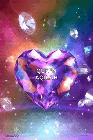 a purple heart shaped diamond with the words queen ailah written on it