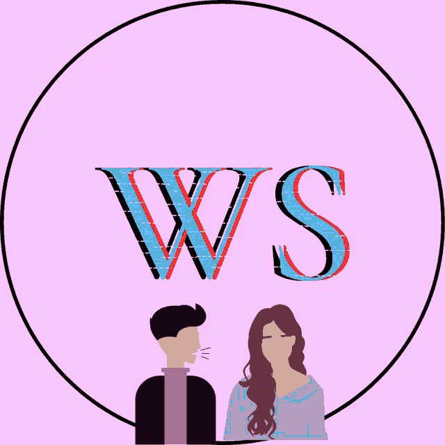a man and a woman are standing next to each other with the letter ws in the background