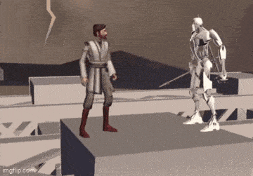 a man and a robot are standing next to each other in a video game .