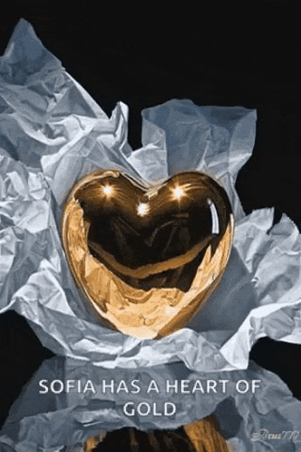 a gold heart with the words sofia has a heart of gold underneath it