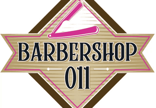 a logo for barbershop 011 has a pink razor on it