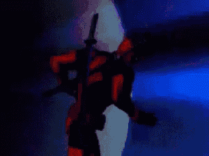 deadpool is surrounded by pink hearts and sparkles in a pixel art .