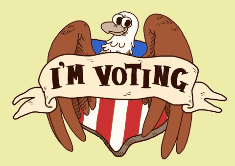 a cartoon eagle with a banner that says i 'm voting
