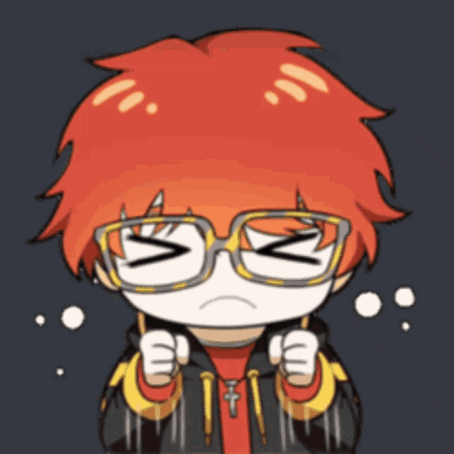 a cartoon character with red hair and glasses is making a face