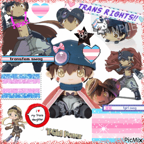 a collage of anime characters with the words " trans rights " on top