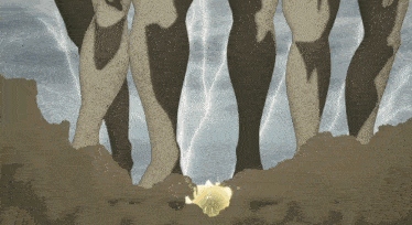 a drawing of a person standing in the dirt with a lightning bolt in the background