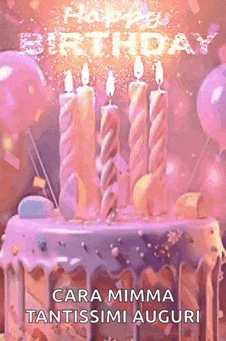 a birthday card with a cake and candles and the words cara mimma tantissimi auguri