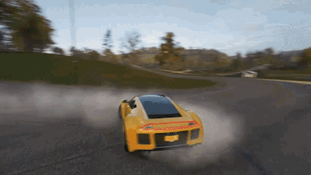 a yellow sports car with a license plate that says new york on it