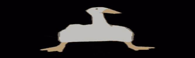a white goose with a yellow beak is running