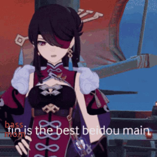 a picture of a girl with the words " fin is the best beidou main " on the bottom