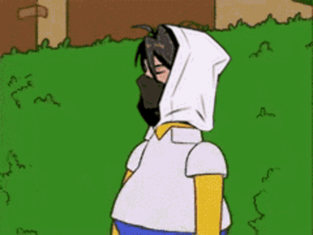 a cartoon drawing of homer simpson with a bull mask on his head