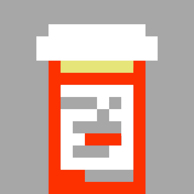 it looks like a pixel art of a bottle of pills with a red stripe on the side .