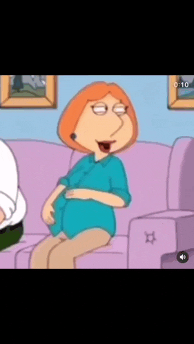 a cartoon character is sitting on a couch with her mouth open .
