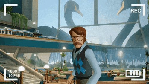 a man with glasses and a mustache is being recorded
