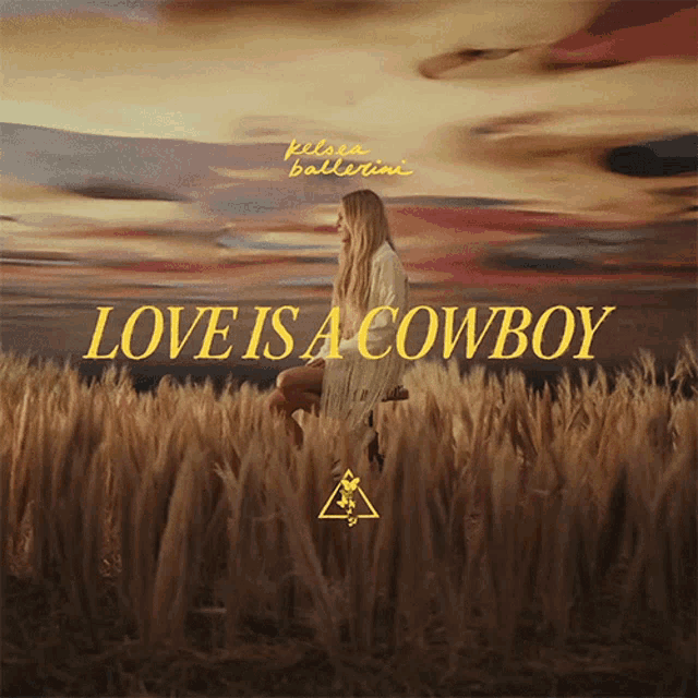 a picture of a woman in a field with the words love is a cowboy above her