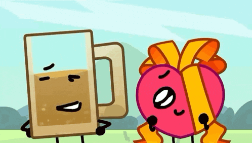 a cup of coffee and a heart with a bow are standing next to each other .