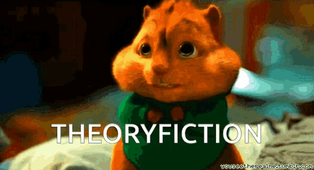 a cartoon chipmunk with the word theoryfiction written on the bottom