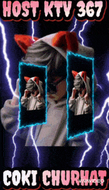 a poster for host ktv 367 with a boy wearing a cat hoodie