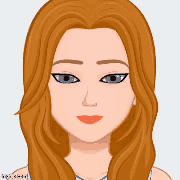 a cartoon illustration of a woman with long red hair and blue eyes