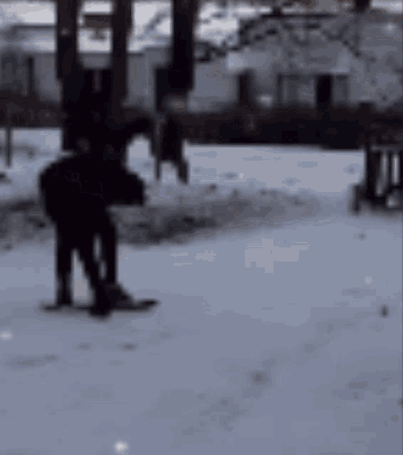 a person standing on a snowboard in the snow
