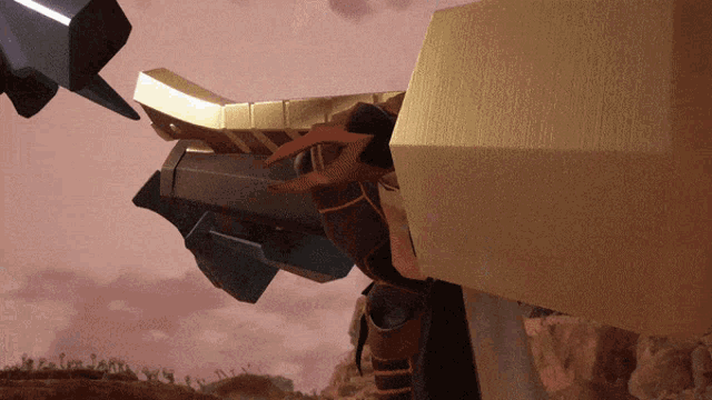 a cartoon drawing of two robots fighting each other in the desert