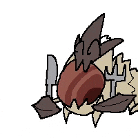 a pixel art drawing of a monster holding a fork and a sword .