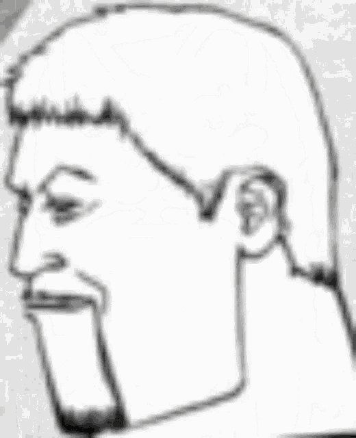 a black and white drawing of a man 's face with a beard .
