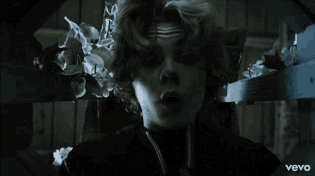 a close up of a woman 's face with the word vevo in the bottom right corner
