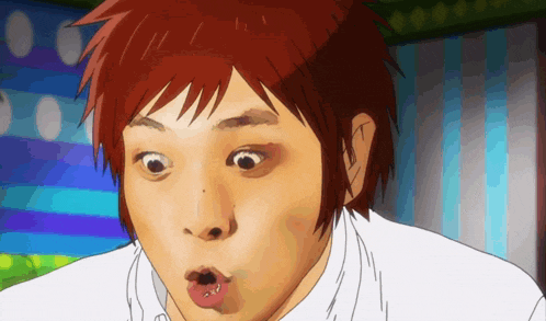 a cartoon of a man with red hair making a surprised face
