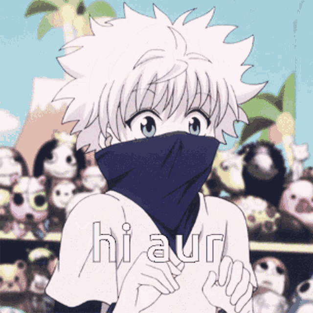 a cartoon character with a bandana around his face and the words hi aur