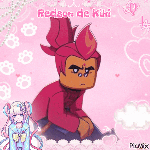 a picture of redson de kiki sitting on a pink background