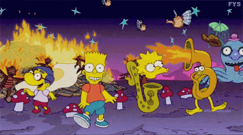 a cartoon of bart simpson playing a saxophone and lisa simpson playing a saxophone