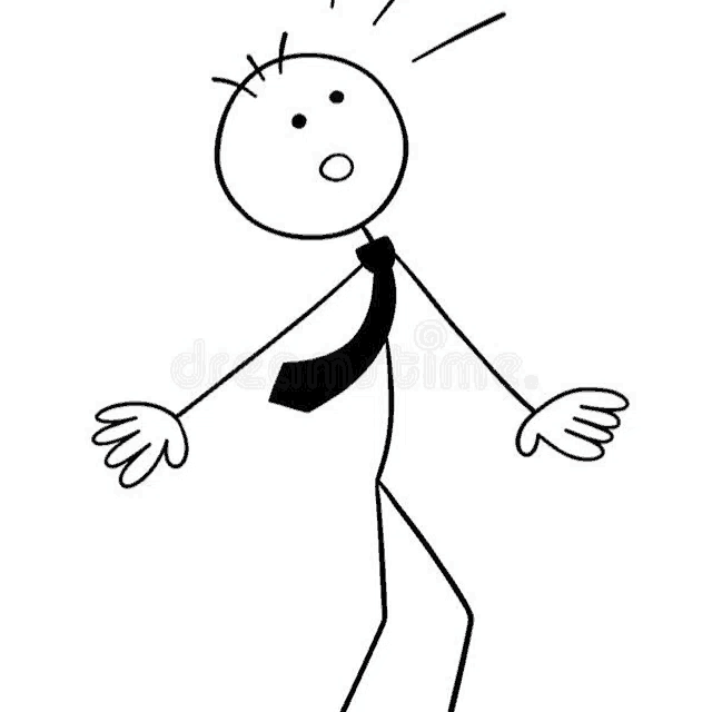 a black and white drawing of a stick figure wearing a tie and a surprised look on his face .