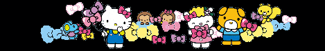 a group of hello kitty characters are standing next to each other on a black background