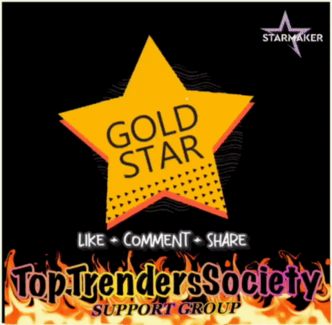 a yellow star with the words gold star like comment share on a black background