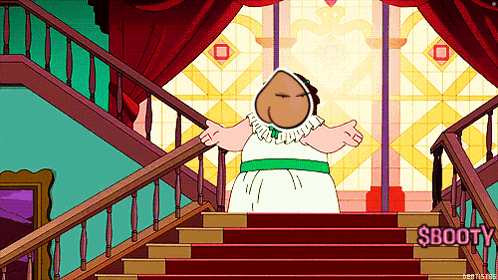 a cartoon character is standing on a set of stairs with $booty written on it