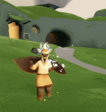 a person in a video game is standing in the grass