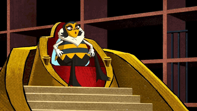 a cartoon of a bee sitting on a throne with its mouth open