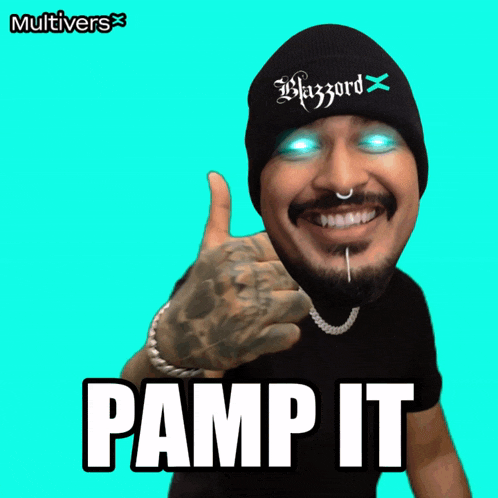 a man wearing a beanie that says blazard on it