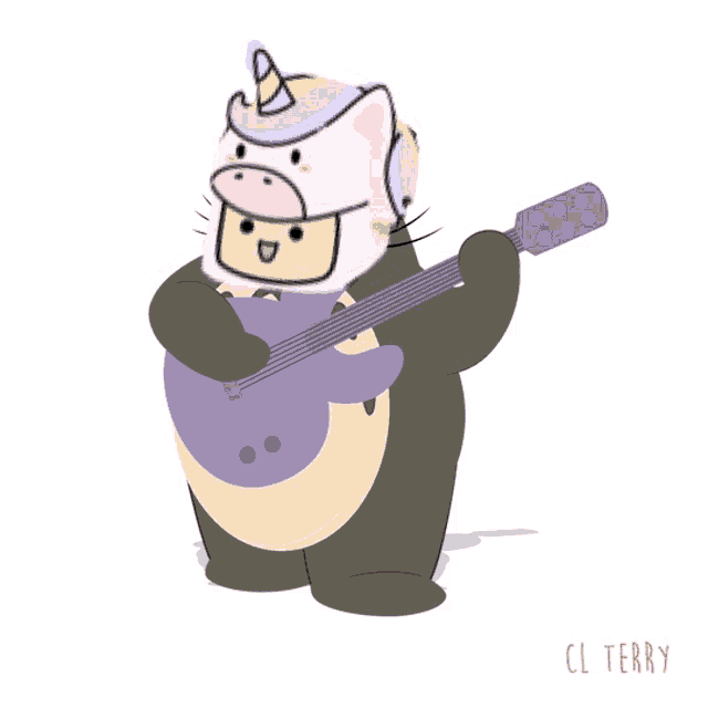 a cartoon of a bear in a unicorn outfit playing a guitar