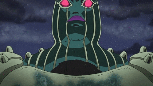 a cartoon drawing of a monster with pink eyes