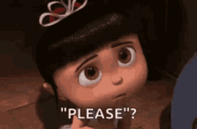 a cartoon girl with a tiara on her head is asking someone to please .