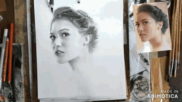 a drawing of a woman 's face is made in animoto