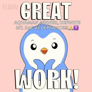 a penguin is giving a thumbs up with the words great work