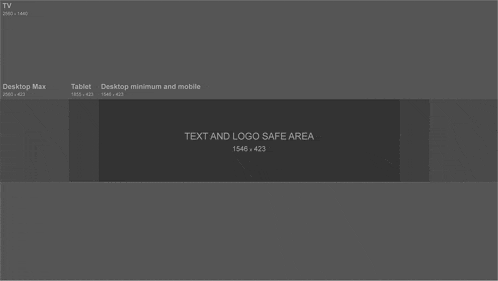 a screenshot of a banner for a tv , tablet , desktop minimum and mobile with a text and logo safe area .